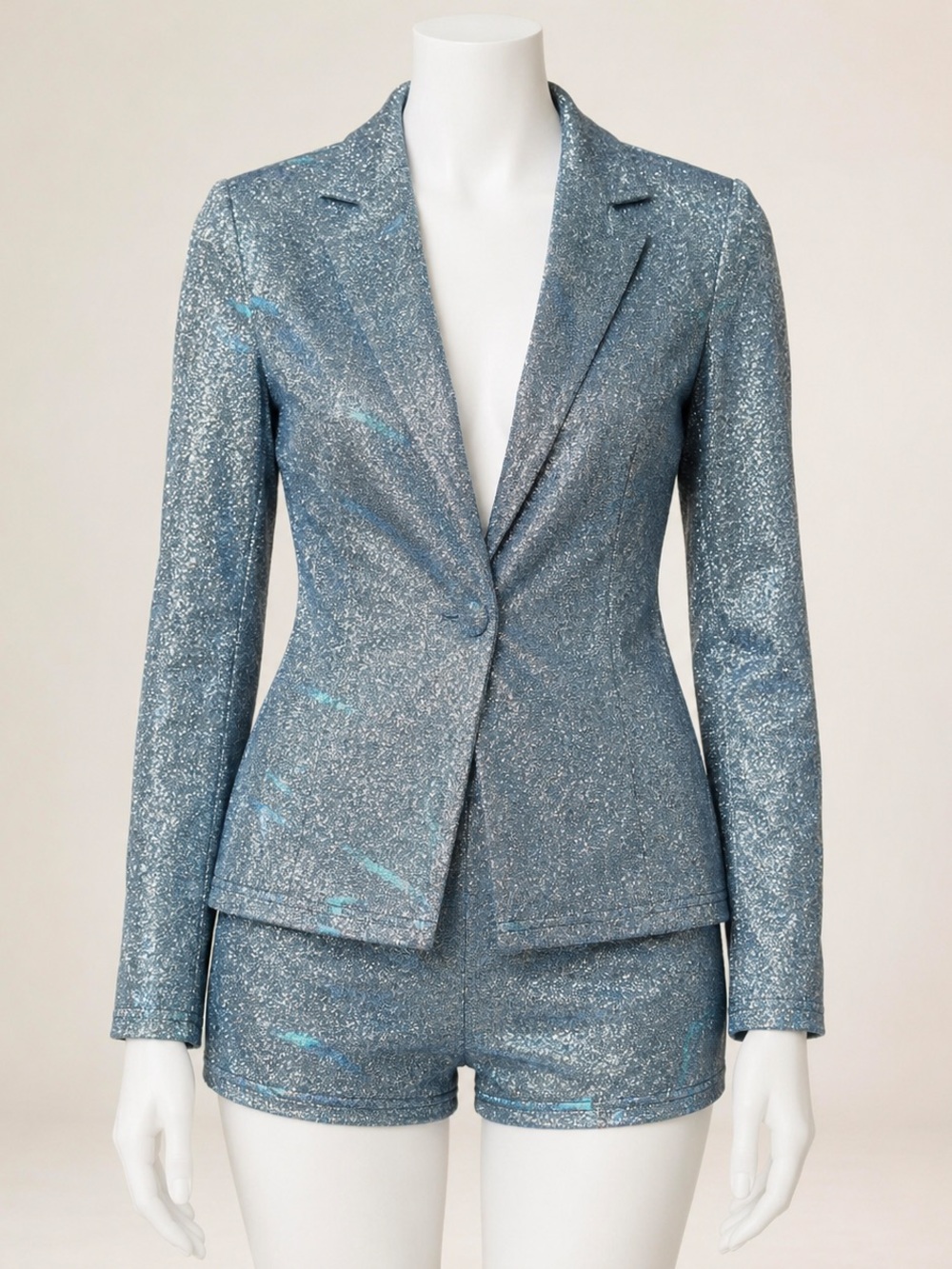 SHEIN Sparkle Blue Women's Blazer Jacket and Shorts